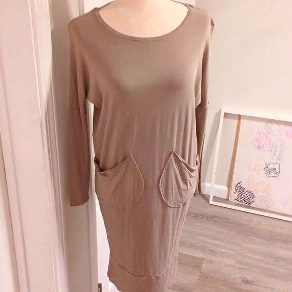 Soiree Style batwing dolman drop shoulder stretch jersey tee shirt dress pockets - Picture 1 of 16
